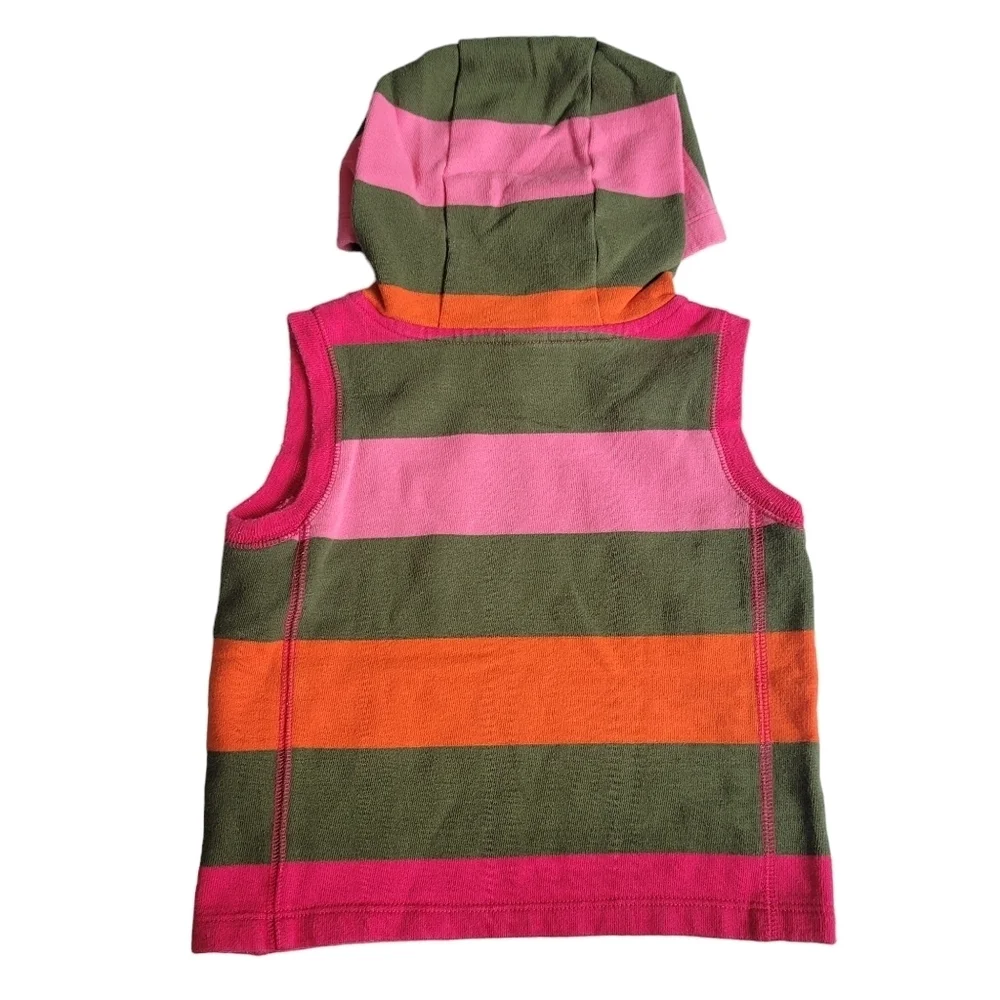 VTG Baby GAP 3T Y2K Striped‎ Hooded Vest Pullover Green Pink Orange